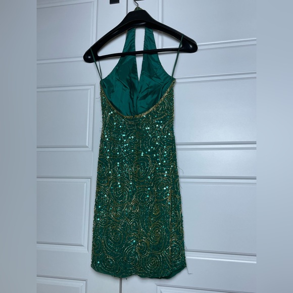 90's Niteline Silk Sequin Beaded Halter Hoco Dress Vintage - Picture 4 of 6